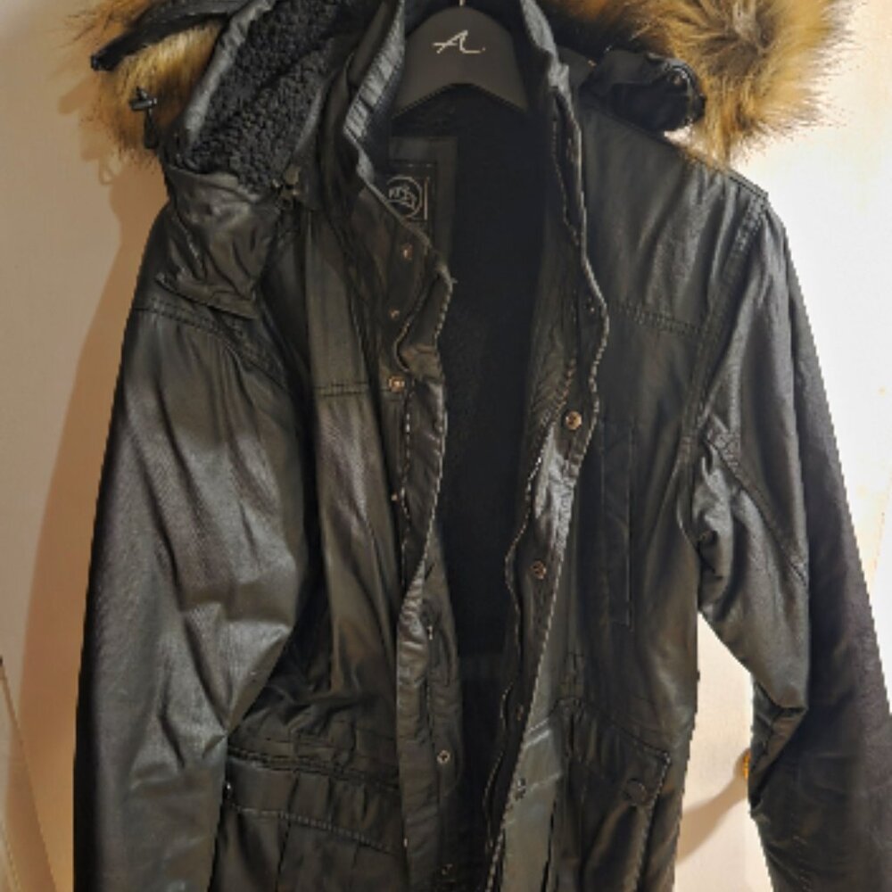 Waxed Winter Jacket with Removable Faux Fur Hood